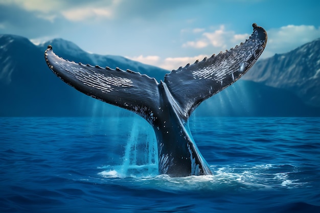 Humpback whale tail fluke realistic photo