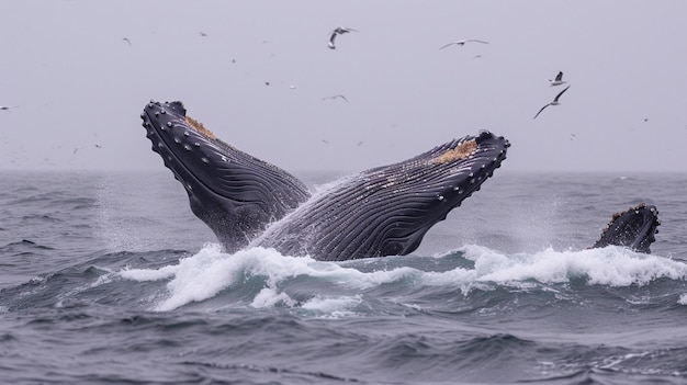 humpback whales on a heat run serenading the female humpback whale Generative Ai