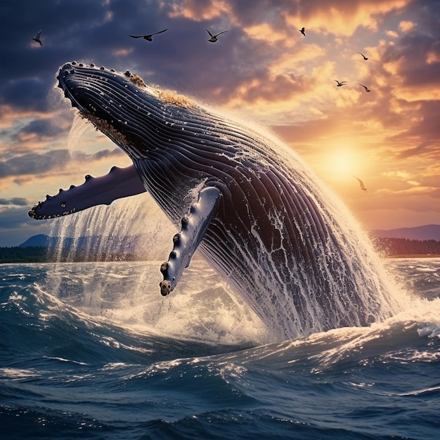 Foto humpbackwalvissen breken in een vertoning van kracht en schoonheid