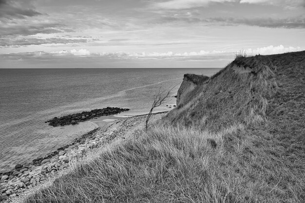 Hundested Denmark on the cliff overlooking the sea taken in black and white