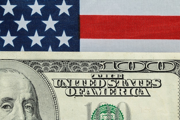 A hundred dollar on the American flag 