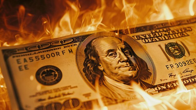 Hundred dollar bill engulfed in flames