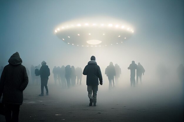 Photo hundreds of people go to the big ufogenerative ai