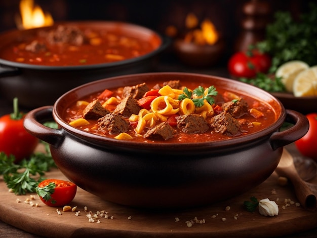 Photo hungarian goulash gulys soup or stew usually prepared with tender beef and onions spice paprika