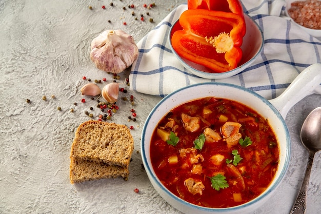 Hungarian goulash soup with paprika spices and herbs Traditional cuisine national dish