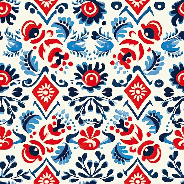 Photo hungarian matyo folk motif seamless pattern ai generated