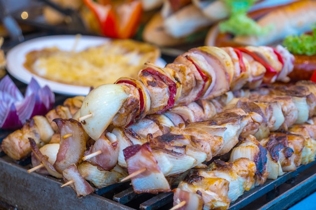 Hungarian meats at a market stall in Budapest.