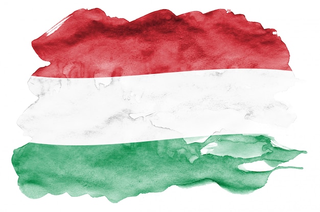 Флаг Венгрии изображен в жидком стиле акварели на белом