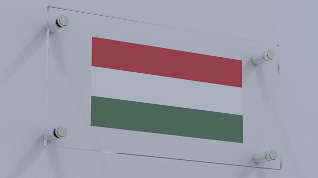 ハンガリー国旗のロゴが金属の壁パネルに表示されています