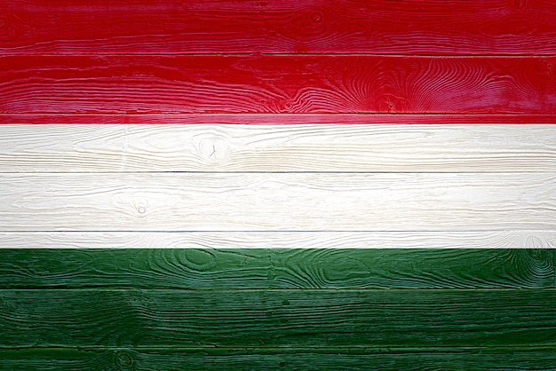 사진 오래 된 나무 판자 배경에 그려진 헝가리 깃발