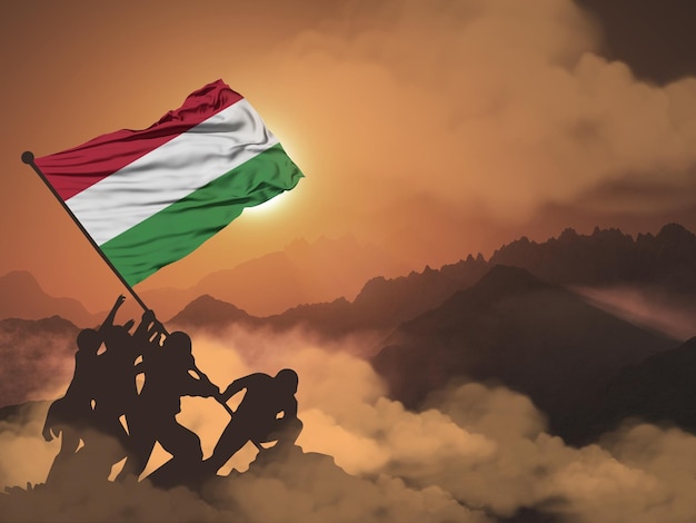 Hungary National Flag symbol on satin fabric 3d illustration for National Day Celebrations