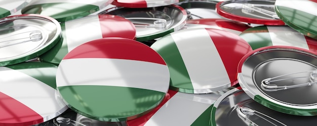 ハンガリーの国旗を掲げた丸いバッジ 選挙コンセプト 3Dイラスト
