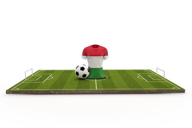 Венгрия футбольная рубашка национальный флаг на футбольном поле 3D рендеринг