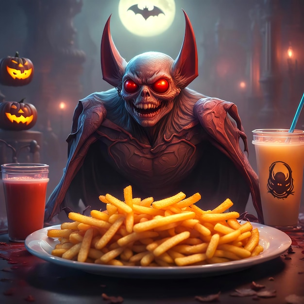 Photo hungry bat with fries