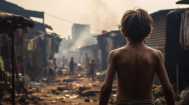 Photo hungry boy in a slum district