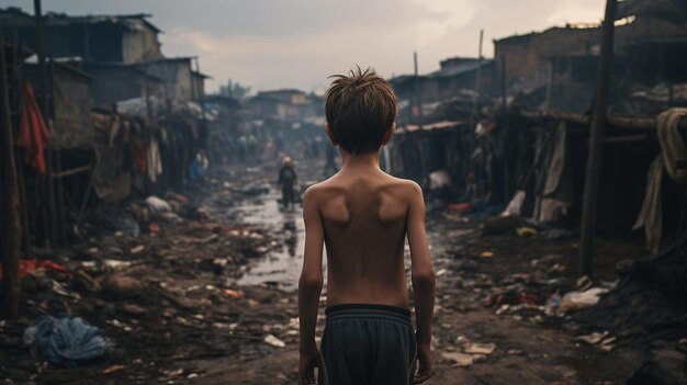 Photo hungry boy in a slum district