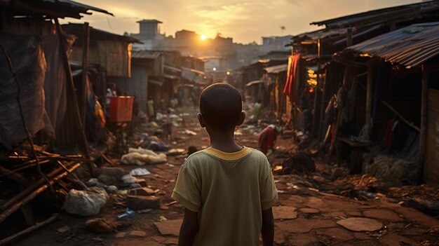 Photo hungry boy in a slum district