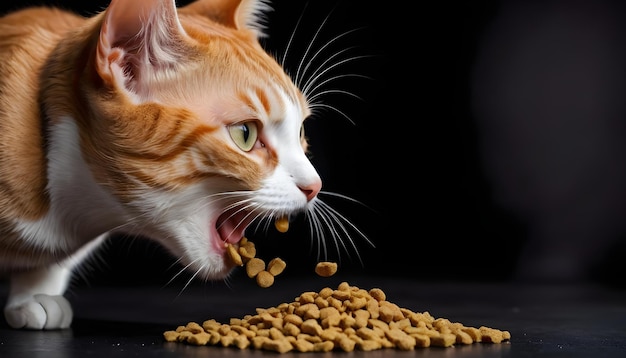 Hungry cat eat dry food