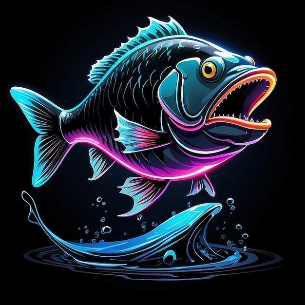 Hungry fish neon light illustration image ai generated art