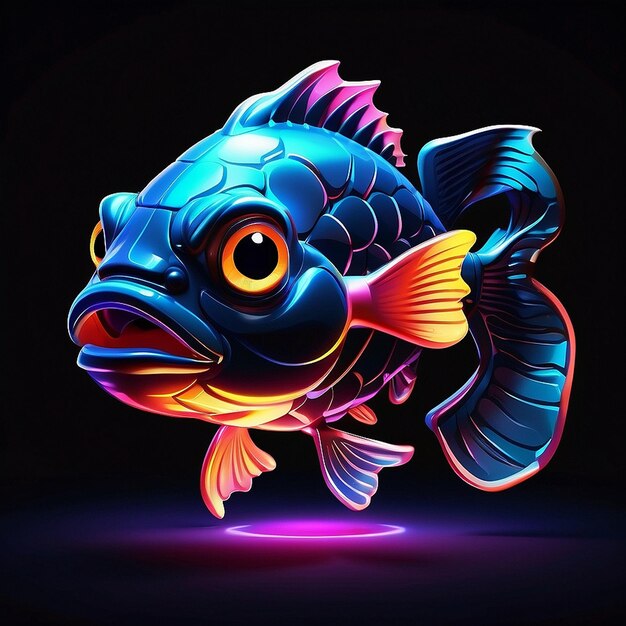 Photo hungry fish neon light illustration image ai generated art