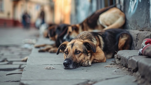 hungry homeless dogs on the street