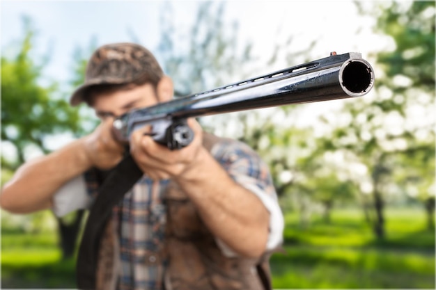 Hunter hunting rifle gun aiming shooting forest