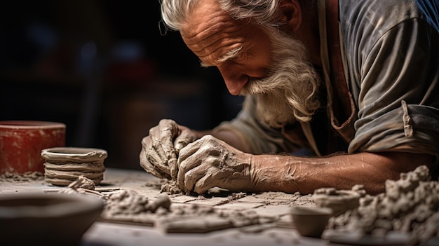 Охотник Гончар создает глиняную посуду