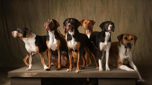 Hunting dogs in studio