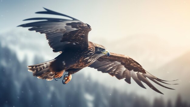 Foto un'aquila cacciatrice vola nel cielo generativa ai