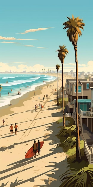 Huntington Beach Scène Illustratie