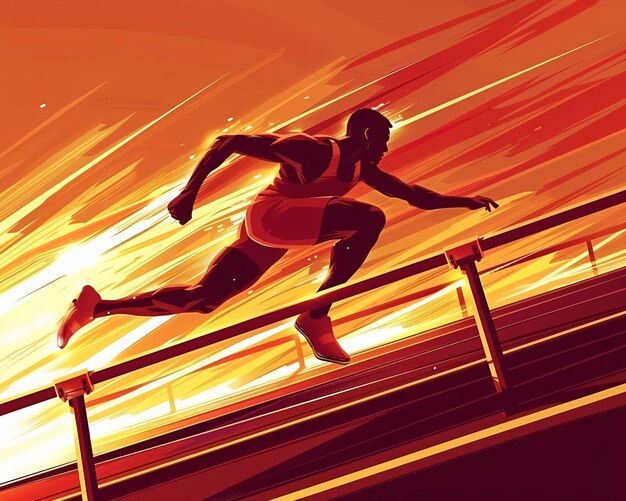 Hurdle Racer Speeding Against Fiery Backdrop