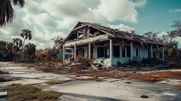 Photo hurricane florida after the hurricane broken houses broken trees