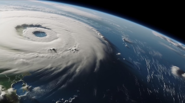 우주에서 본 허리케인 위성 사진 바다 위의 슈퍼 태풍 허리케인의 눈 우주에서 본 모습