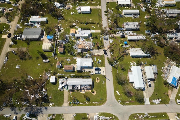 Photo hurricane ian destroyed homes in florida residential area natural disaster and its consequences