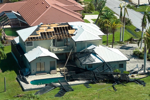 Hurricane Ian destroyed house in Florida residential area Natural disaster and its consequences