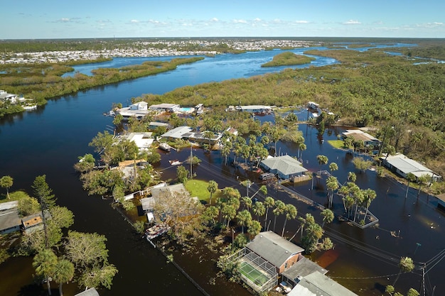 Hurricane ian flooded houses in florida residential area
natural disaster and its consequences