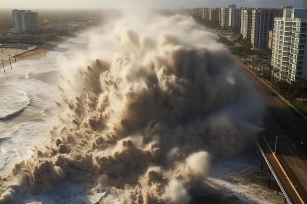 Photo hurricane storm surge swallowing beachfront natural disaster photo