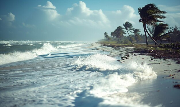 Photo hurricanes on the beach natural disasters extreme weather caused by climate change