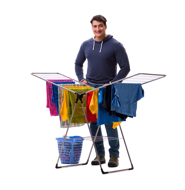 Husband man doing laundry isolated