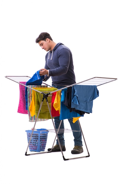 Husband man doing laundry isolated