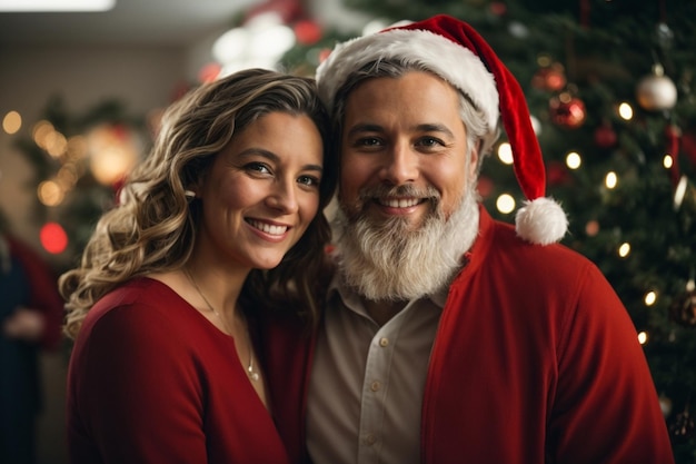 Husband and wife happy at Christmas with Santa dress