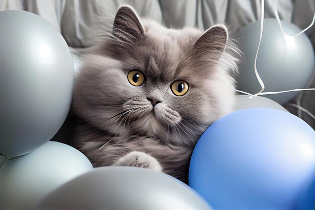 Husky cat with baloons