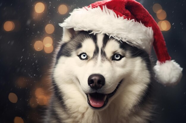 Husky Christmas photo shoot Husky wearing a santa hat