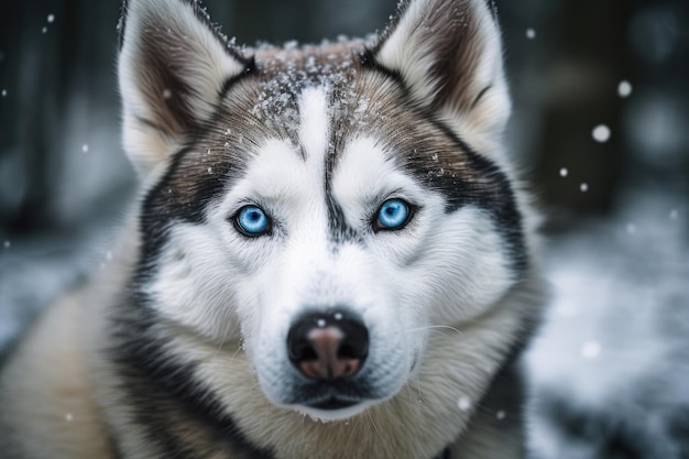 Husky dog covered in snow