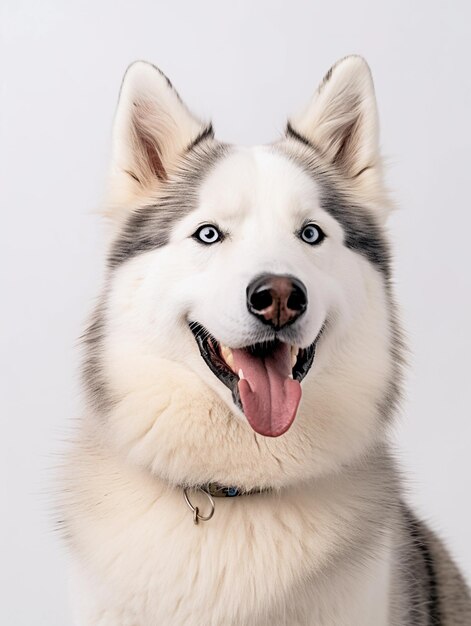 青い目と黒い鼻を持つハスキー犬