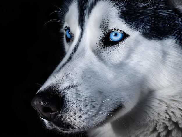 Photo a husky dog with blue eyes is looking at the camera.