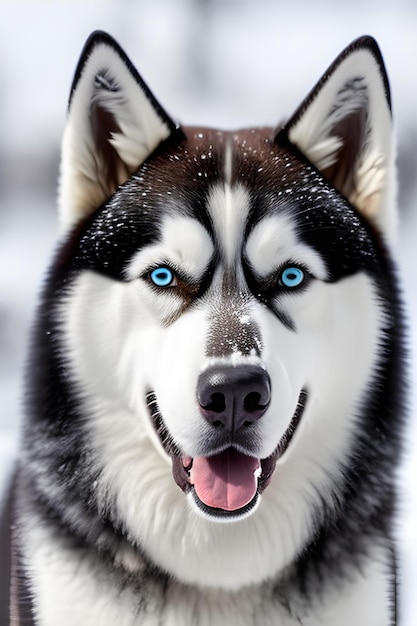 Husky dog with blue eyes in the snow