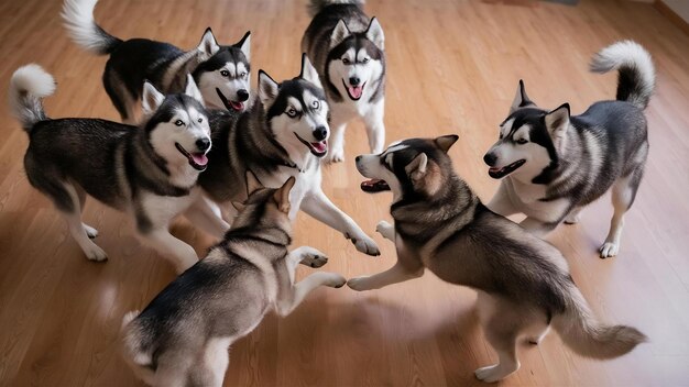 Husky dogs on the floor