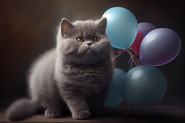 Husky kat met ballonnen