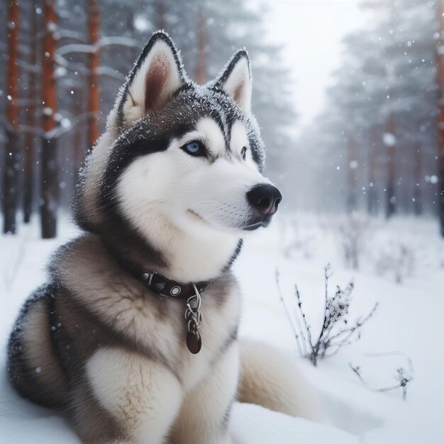 Photo husky looking forward